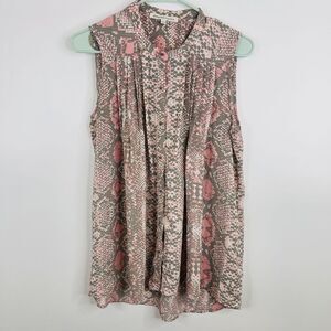 Daniel Rainn Womens Blouse Size S Sleeveless Snake Print Pink Round‎ Neck Button